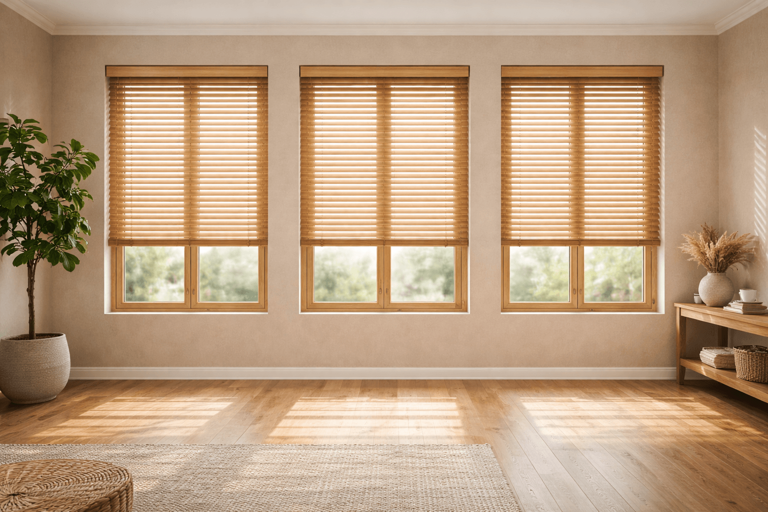 Jaluzele NATIVA Bamboo 50mm montate pe ferestre multiple