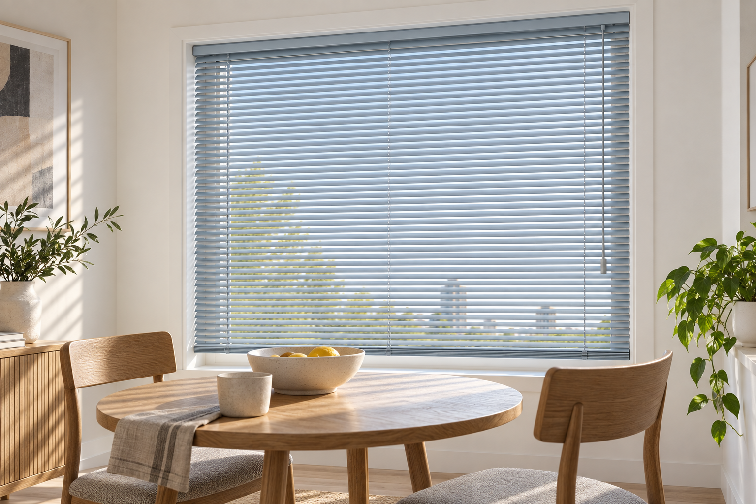 Interior luminos cu jaluzele din aluminiu gri